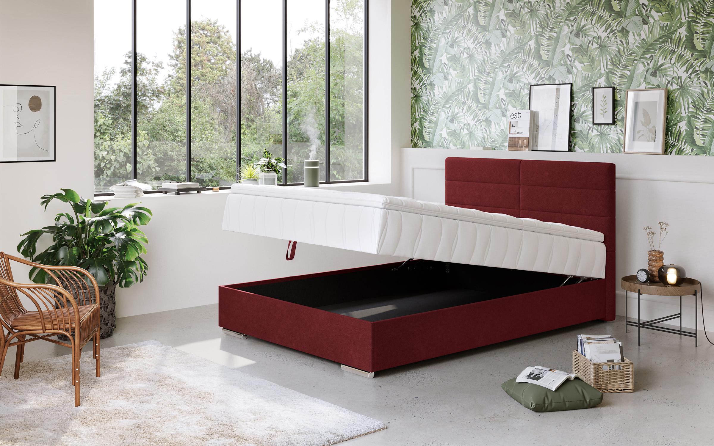 Double bed Box Spring + mattress topper 140/200 Vindy, burgundy  2